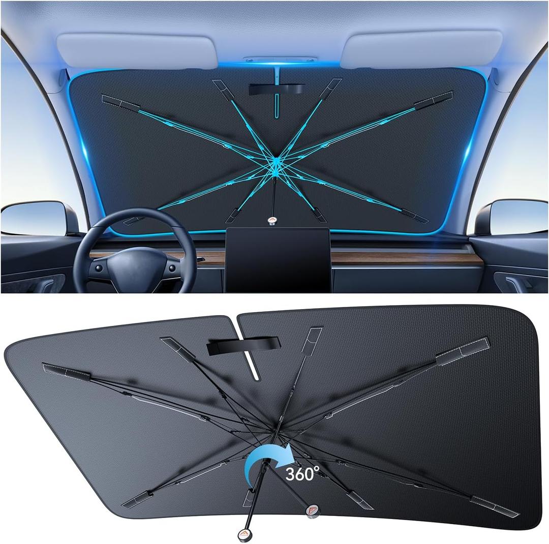 Car Windshield Sun Shade [2025 Upgrade] - Blocks 99.9% UV Rays | 99% Vehicles Compatibility Retractable Sun Shade for Car Windshield Shades for Front Windows Sunshade Medium (57" L x 32" W)