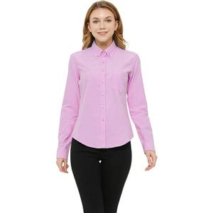 MGWDT Button Down Shirt Women Long Sleeve Blouse Oxford Shirt Classic-Fit Cotton Tops Wrinkle Resistant (2XS-3XL) (S)