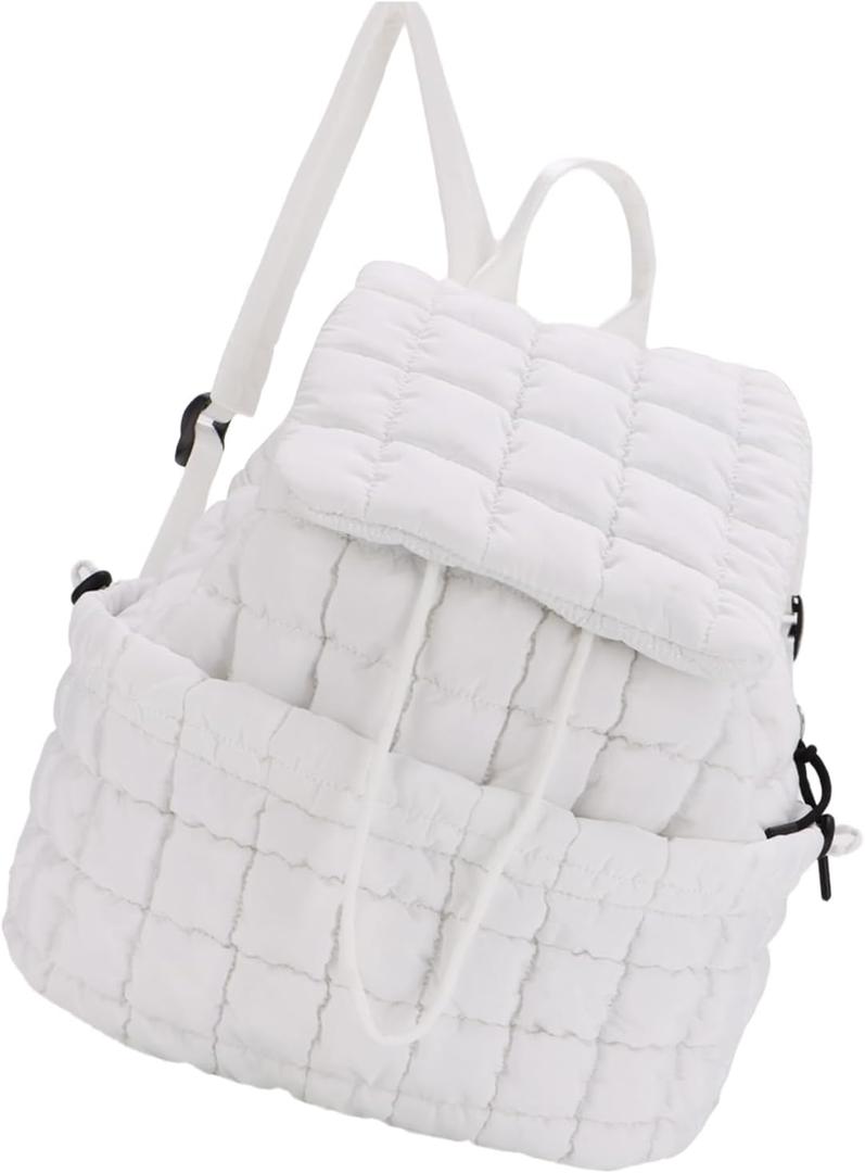 GOKTOW Quilted Backpack for Women, Puffer Gym Bag for Travel Sports Lightweight Drawstring,White