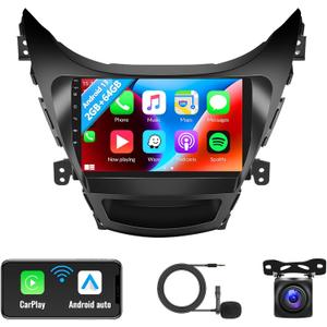 SIXWIN 2G+64G Android Car Stereo for Hyundai Elantra 2011 2012 2013 Radio with Wireless Apple Carplay Android Auto Bluetooth 9 inch Touchscreen with GPS Navigation WiFi HiFi FM RDS Backup Camera MIC
