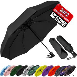 SIEPASA Compact Travel Umbrella - Windproof Auto Open/Close, Small Folding Umbrella for Rain - Lightweight & Durable with Fiberglass Frame, Waterproof Canopy - Fits Backpack, Purse, Suitcase. (Black) (42 Inch-1 Pack)