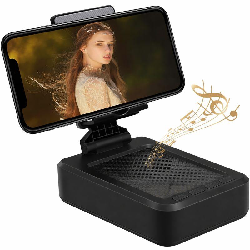 Mobile Phone Stand with Bluetooth Speaker, HD Wireless Speaker for Mobile Phone, Adjustable Desk Stand, Compatible with iOS and Android Smartphones, Suitable