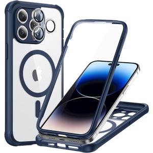 ESR for iPhone 14 Pro Max Case, Compatible with MagSafe, Full-Body Military-Grade Drop Proof Case with Built-in 9H+ Tempered Glass Screen Protector, Armor Series, Clear Blue