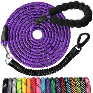 Long Dog Leash 15 FT: Heavy Duty Rope Leashes for Dogs Training with Swivel Lockable Hook Reflective Threads Bungee and Padded Handle - Dog Lead for Large Small Medium Dogs Outside Walking Hiking (Purple)