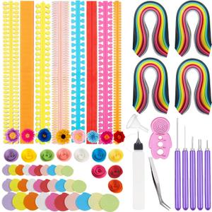 Woohome 1040 Strips Paper Quilling Strips 110 Strips Flower Design Set Quilling Flowers Paper with Quilling Tools Handmade Flower Design Paper Art Quilling for Crafts, Home Decoration