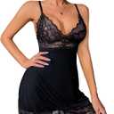 dream love Women Lace Modal Sleepwear Chemises V-Neck Babydoll Nightgown
