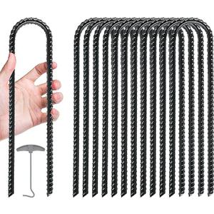 Gtongoko Trampolines Wind Stakes,Heavy Duty U Shaped Rebar Tent Stakes Ground Anchors Galvanized Steel Safety Trampoline Anchors for Camping Tents, Soccer Goals 12 INCH 16 Packs
