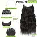 KooKaStyle Invisible Wire Hair Extensions with Transparent Headband Adjustable Size 4 Secure Clips Long Wavy Secret Wire Hairpiece 20 Inch Natural Black for Women
