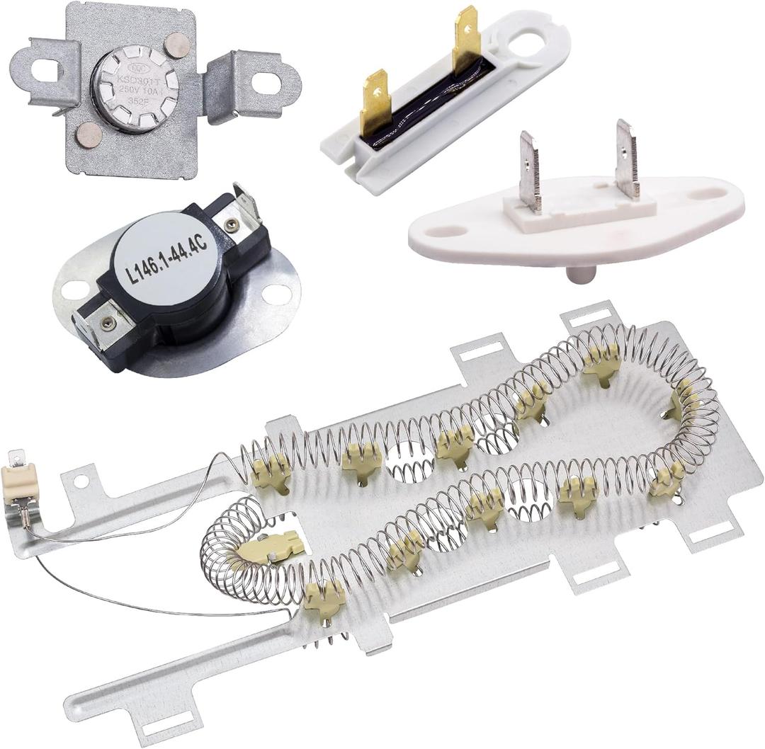BlueStars 8544771 WED9200SQ0 Dryer Heating Element 279973 3392519 Thermal Fuse and 8577274 Thermistor Dryer Repair Kit For Whirlpool WED9200SQ0 WED9550WW1 WED9400SW2 WED7300XW0 and Kenmore Dryers