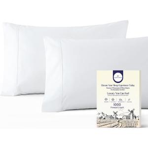 1000 Thread Count Egyptian Cotton Pillowcases King/Cal-King Size  Set of 2, White, Luxury Sateen Weave Pillow Covers, Soft Breathable Hotel Quality King Pillow Cases for Bed & Sleeping