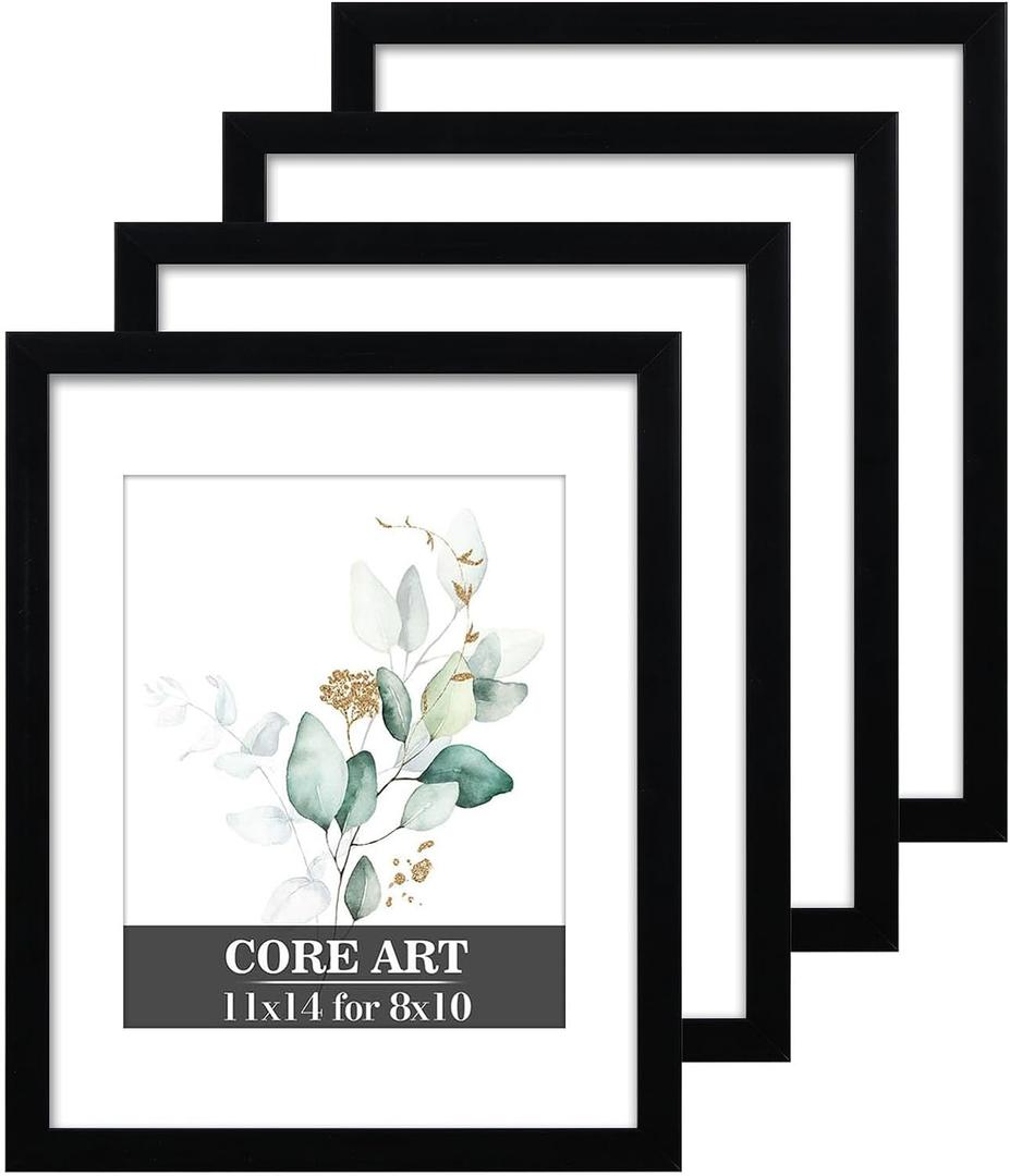 CORE ART 11x14 Picture Frame, Black Picture Frames 8x10 with Mat or 11 x 14 without Mat for Wall or Tabletop Display, Photo Frame Set of 4 CORE ART 11x14 Picture Frame, Black Picture Frames 8x10 with Mat or 11 x 14 without Mat for Wall or Tabletop Display, Photo Frame Set of 4