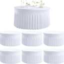 6 Pack White Round Spandex Tablecloths for 60in Tables, Wrinkle Free Stretchy 120inch Fitted 5FT Round Table Cloths Cover with Skirt for Wedding Party Dining Banquet Events
