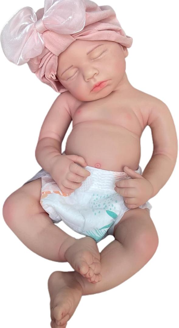 Realistic 20" Soft Full Body Solid Silicone Reborn Baby Dolls 50cm Lifelike Painted Newborn Infant Girl Doll