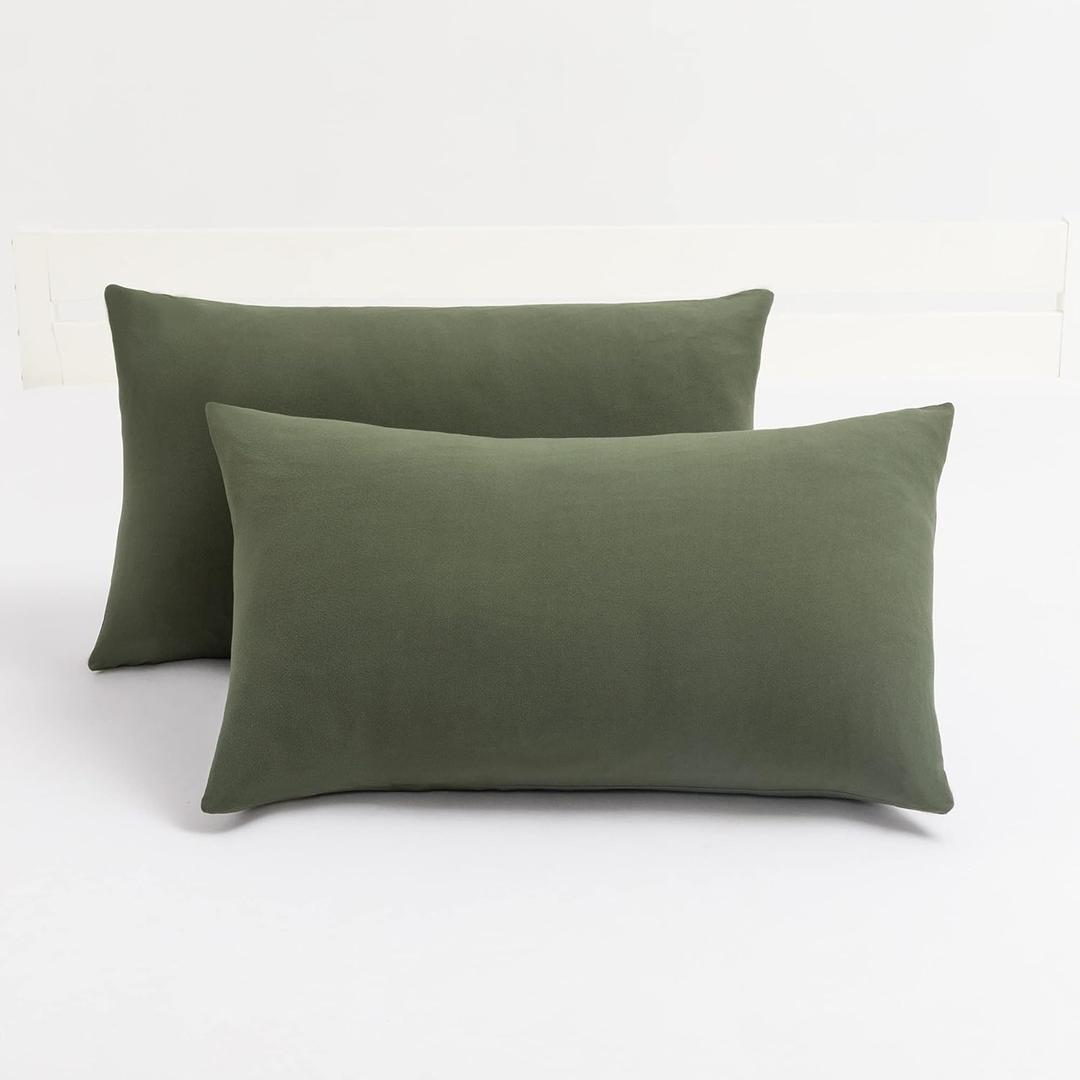 2-Pack Stretch Pillow Cases - Jersey Knit & Envelope Closure Pillowcases with Ultra Soft T-Shirt Like Polyester Blend - Suitable for Queen or Standard Size Set of 2, Dark Olive