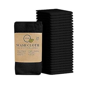 Softolle 100% Cotton Washcloths 60 Pack (12x12 Inches) Soft, Highly Absorbent Washcloth, Face Towels, Wash Cloths for Face, Ring Spun, Bulk Pack (Black)