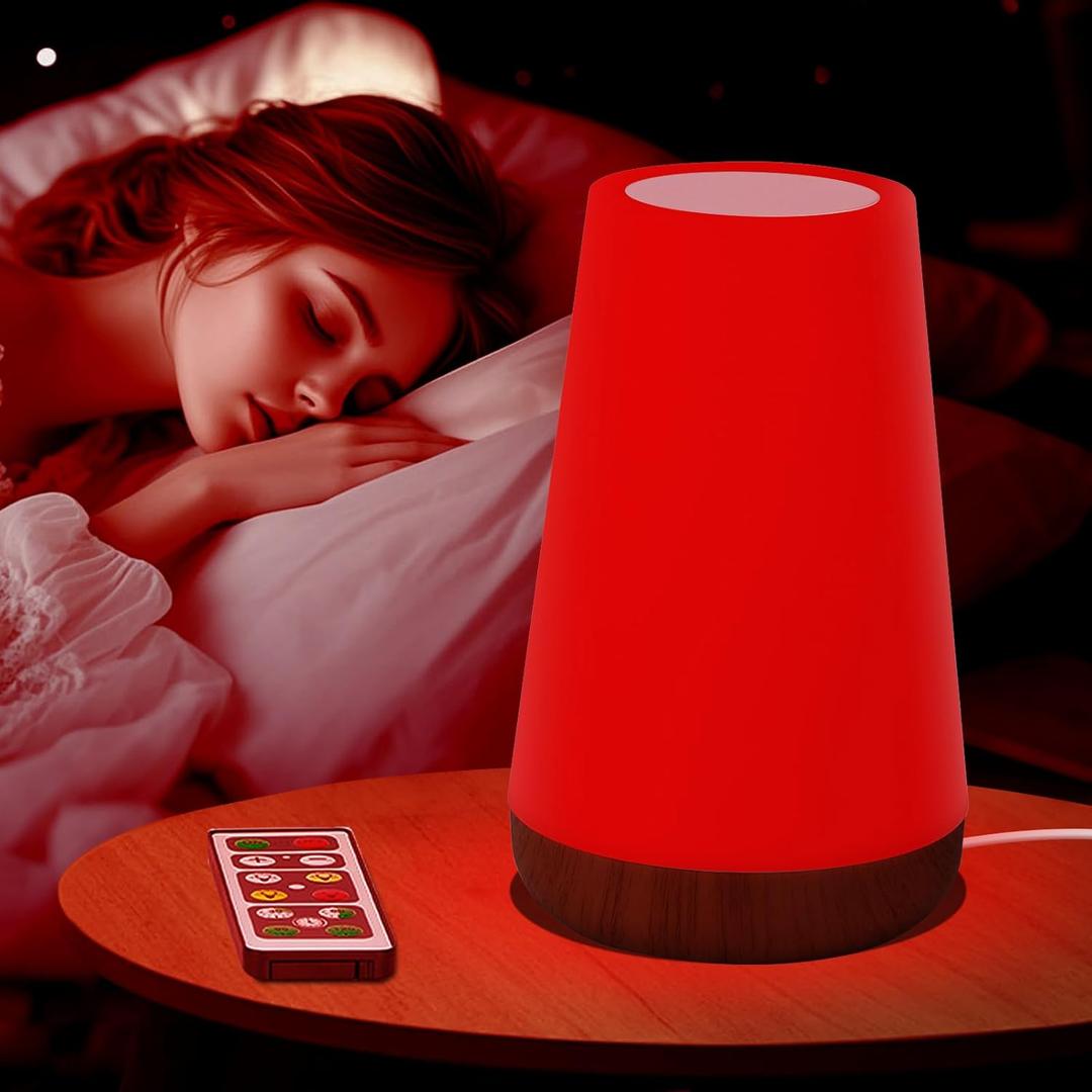 Portable Red Light Night Lamp for Sleep- 670nm Pure Red & 3 White Light Modes (Warm/Neutral/Cool), Timer & Dimmer, Remote/Touch Control, Hangable for Bedroom, Travel