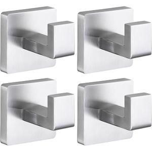Towel Hooks for Bathrooms Robe Hook Coat Hook 4 Pack Brushed Nickel Stainless Steel Heavy Duty Wall Mounted Square Hooks for Bathroom Kitchen Bedroom