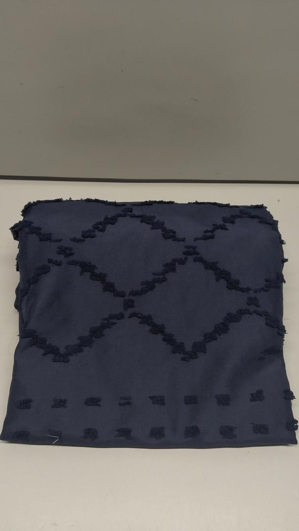 Navy Blue Shower Curtain Boho Shower Curtains Fabric, Tufted Chevron Textured Striped Modern Minimalist Cloth Shower Curtain for Bathroom, 72 x 72