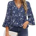 Timeson Womens Tops and Blouses: Office Wear - Blouses for Women Business Casual - Work Shirts for Women 3/4 Bell Sleeve No Iron Chiffon Ladies Tops Professional Attire Silk Interview Formal Clothes (XL)