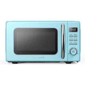 Galanz GLCMKZ09BER09 Retro Countertop Microwave Oven with Auto Cook & Reheat, Defrost, Quick Start Functions, Easy Clean with Glass Turntable, Pull Handle, 0.9 cu ft, Blue