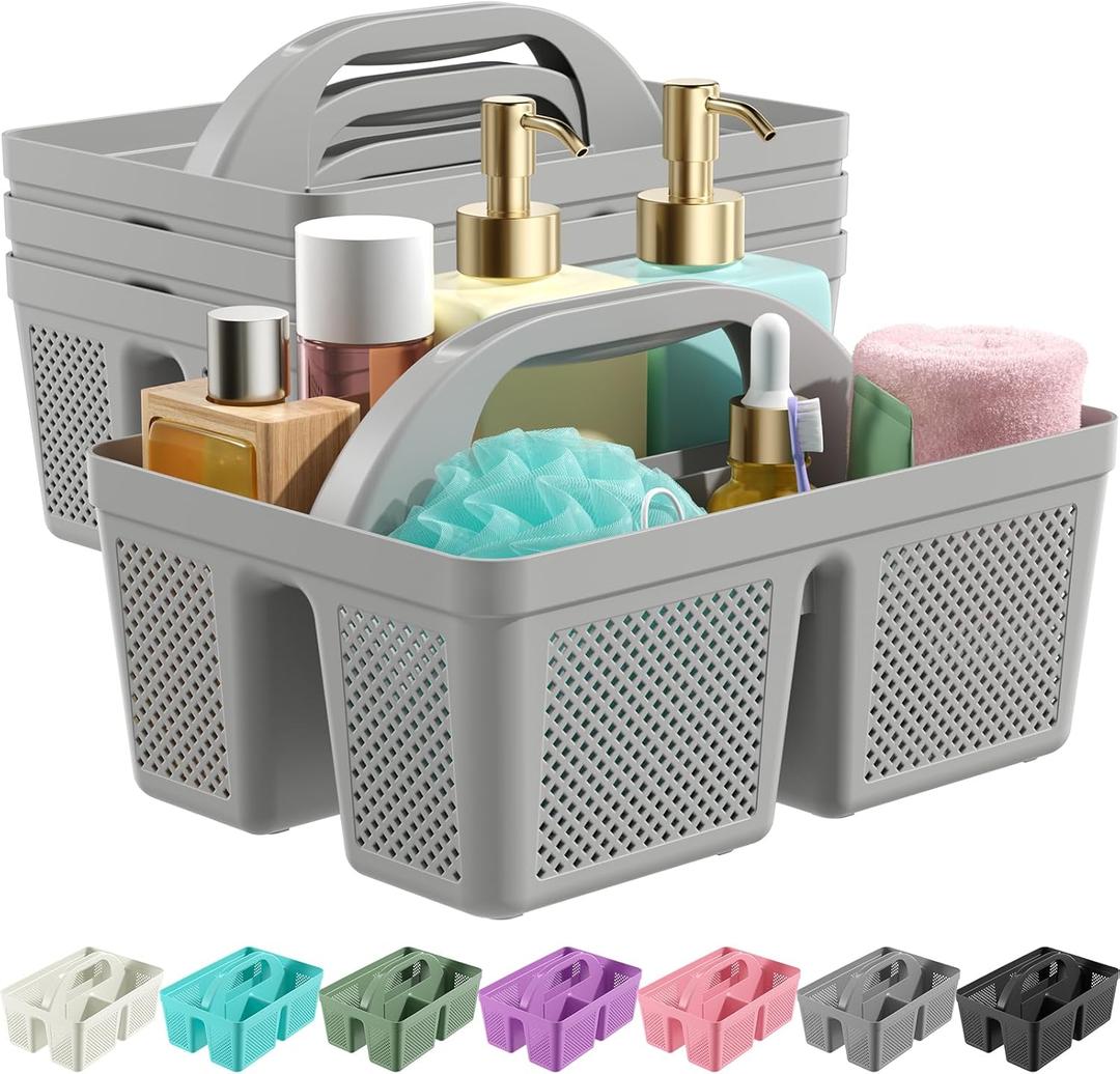 4 Pack Portable Shower Caddy, Integrated Handle, Reinforced Plastic, Organizer Storage Bathroom Supplies and Beauty Products, Cleaning Supplies, Shower Basket for Home, Dorm, Shelf and Cabinet (Grey)