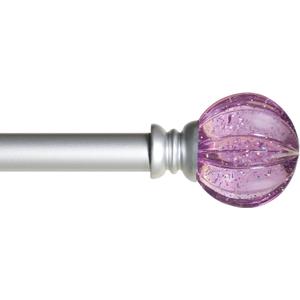 Kenney Estrella Curtain Rod, Durable Steel with Purple Sparkle Fluted Acrylic Ends, 5/8" Diameter, Adjustable 2848", Brushed Nickel Finish