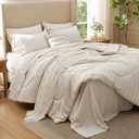 Bedsure 5 Pieces Twin Comforter Set Premium Series, Hotel Luxury Soft Bed in a Bag, Goose Down Alternative, Safe for Sensitive Skin Bedding Comforter All Season Medium Warmth, Beige Wavy Quilted