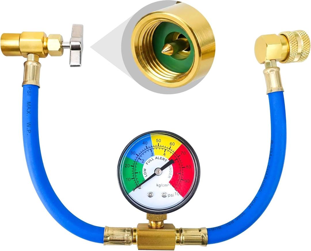 CALPOSE R134A AC Refrigerant Charge Hose Kit, Car AC Recharge Kit with 1/2 Puncture Style cans Can Tap and Pressure Gauge, Freon Recharge Kit for Air Conditioning Refrigerant