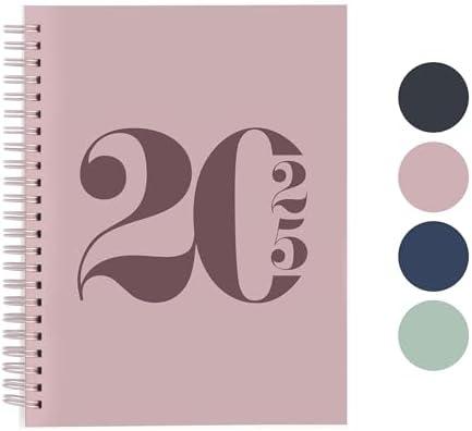 Pack of 5 Rileys 2025 Weekly Planner - Typographic Annual & Monthly Agenda Planner, Flexible Cover, Notes Pages, Twin-Wire Binding (8 x 6 inch, Pink)