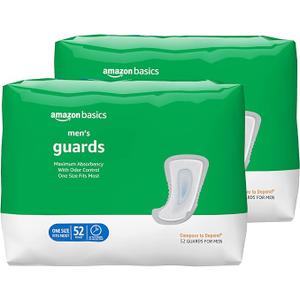 Amazon Basics Men's Incontinence Guards, Maximum Absorbency, 52 Count, (2 Packs of 52)