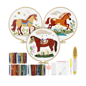 TINDTOP Embroidery Kit for Adult, 3 Pack Embroidery DIY Starter Kit, with Stamped Patterns, Hoop, Tools, Colorful Threads with Needles, Instructions