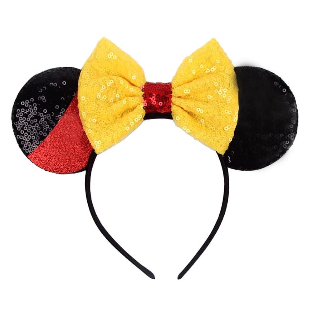 2 x Mouse Ears Headbands Shiny Bows Mouse Ears Glitter Party Princess Decoration Cosplay Costume for Girls Women (yellow/mickey)