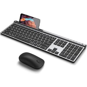 CHESONA Wireless Keyboard and Mouse Combo, Wireless Rechargeable Full Size Mulit-Device (BT 5.0+3.0+2.4G) Keyboard Mouse Combo for Mac OS/iOS/Windows/Android (Silver Black)