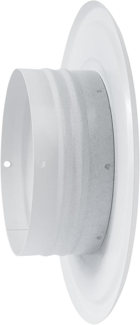 Metal 4 inch Wall Mount Flange, White, Exhaust/Inlet Connector for Flexible or Straight Pipe. Steel Duct Connector Size 4.25