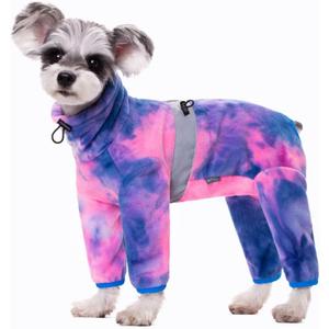 Dog Coats for Small Dogs, Polar Fleece Dog Pajamas Bodysuit, Puppy Onesies Tie Dye Jumpsuits, Dogs Warm Clothes Four-Legged, Doggie Full body Winter Jacket Vest (Medium)