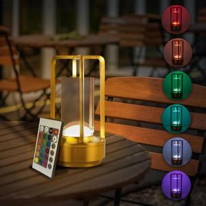 Portable Metal Table Lamp with Remote Control - 16 Color Rechargeable Cordless LED Desk Lamp, Small Crystal Table Lamp for Restaurant Bedroom, Cafe, Outdoor Camping Patio Lighting (Gold)