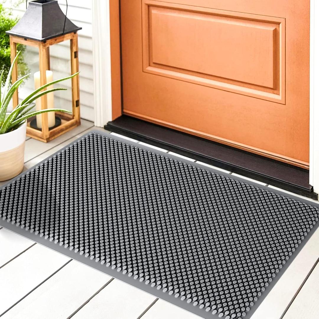 Fowooyeen Outdoor Door Mat, 30'' x 17'' Silicone Scraper, Non-Slip Washable Weatherproof Entrance Mat, Low-Profile Shoe Cleaner for Indoor or Outdoor Use, Gray (Grey)