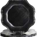 Black Charger Plates Set of 6, Decorative Table Plastic Chargers for Dinner Plates, Party, Wedding, Thanksgiving, Christmas, 22B