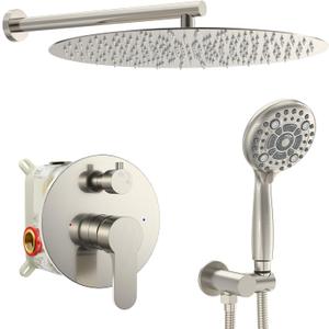SR SUN RISE Shower Faucet - 16 Inch Multifunctional High Pressure Shower Head System with Handheld Shower Head Fixtures - Valve Included - Brushed Nickel