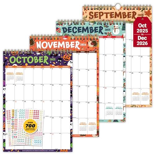 Decorably 18 Months Colorful Academic Vertical Wall Calendar 2025-2026 July 2025 to December 2026, 10x14.5in Spring-Bound Family Wall Calendar with Inspirational Quotes and Stickers for Office & Home