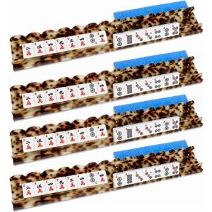 Premium Acrylic Mahjong Racks with Magnetic Pushers Set of 4, 20 inch Scalloped Mahjong Racks, Include Storage Bags, Tortoise Shell Amber