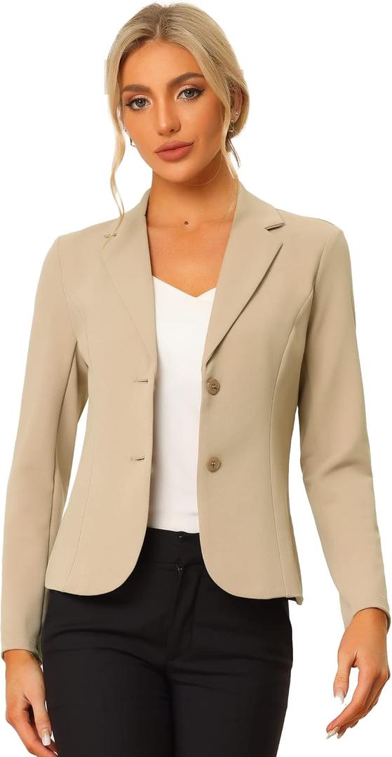 Allegra K Women's Work Office Blazer Stretch Lapel Collar Long Sleeve Jacket Suit Blazer (Teal, S)