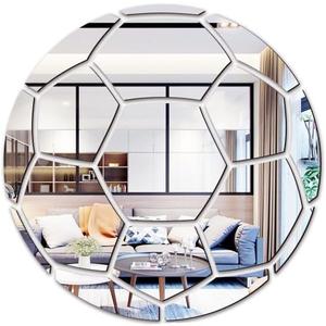 ufengke Soccer Mirror Wall Decal Acrylic 3D Wall Stickers Boys Girls Room Living Room Bedroom Silver Wall Decor A