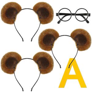 5 Pcs Chipmunk Costume Set, 3 Pack Chipmunk Ears Headband, 1 Round Black Glasses Frame and 1 A-shaped Sticker, Chipmunks Ears for Halloween Party Animal Costume Accessories