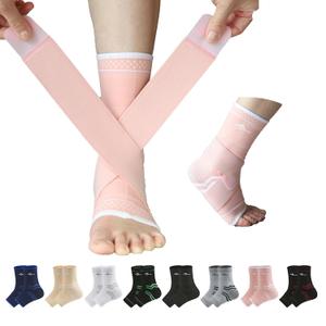 ABIRAM Foot Sleeve (Pair) with Compression Wrap, Ankle Brace For Arch, Ankle Support, Football, Basketball, Volleyball, Running, For Sprained Foot, Tendonitis, Plantar Fasciitis (Medium, Pink)