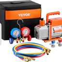 VEVOR 3.5 CFM AC Vacuum Pump and Gauge Set, Single Stage Rotary Vane HVAC Air Vacuum Pump, A/C Refrigerant Manifold Gauge Kit, with Hoses, Air Conditioning Refrigeration for R134a, R12, R22, R502a