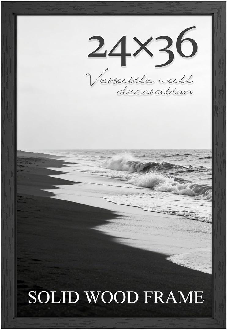 PEALSN Solid Wood 24x36 Poster Frame, Black Poster Frames 24 x 36 inches for Wall Mounting Display, 1 Pack
