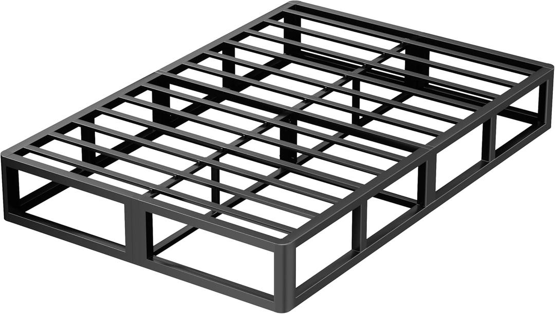 10 Inch Queen Metal Bed Frame Round Corner Low Platform Bed Frames 3500 LBS Heavy Duty Steel Slats Support Mattress Foundation No Box Spring Needed, Noise Free, Easy Assembly, Black