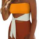 Viottiset Women's Bandeau One Piece Swimsuit Strapless Tie High Cut Out Bathing Suit (M)