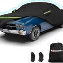 Waterproof Car Covers for Chevrolet El Camino 1964-1967,1978-1987, 420D Oxford Cloth Sun Heat Protection Outdoor Full Covers with Driver Side Zipper Windproof Heavy Duty Weather (Black)